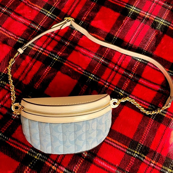 Coach Handbags - Coach Classic Jacquard Light Blue Belt Bag
